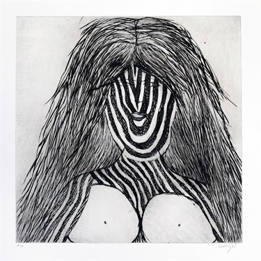 Gunybi Ganambarr, Yirritja Woman (2016), Etching A/P, Clan: Naymil, Moeity: Dhuwa